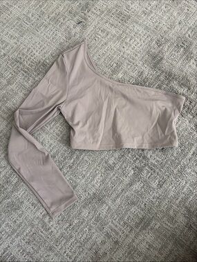 SHEIN Taupe One-Shoulder Long Sleeve Crop Top